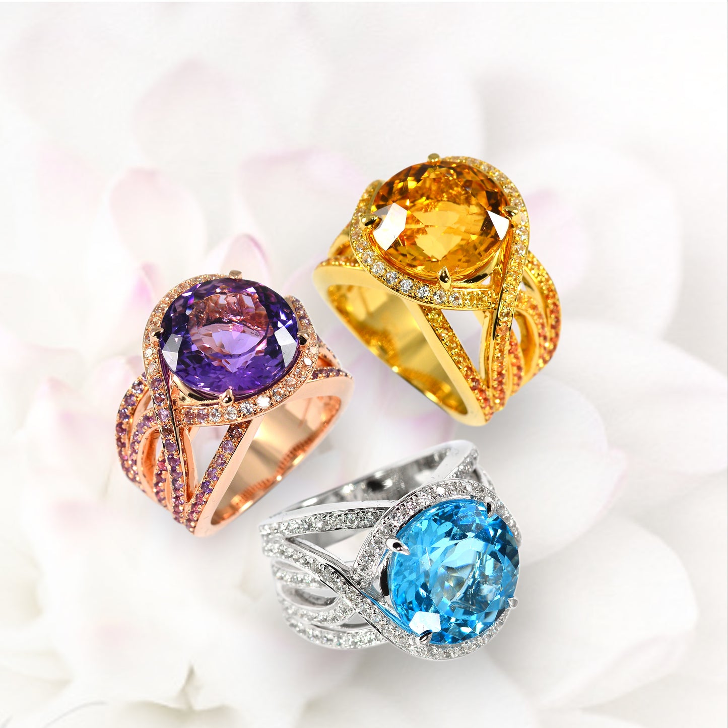 Stand out & Shine - Citrine, Amethyst, Blue Topaz Princess Rings