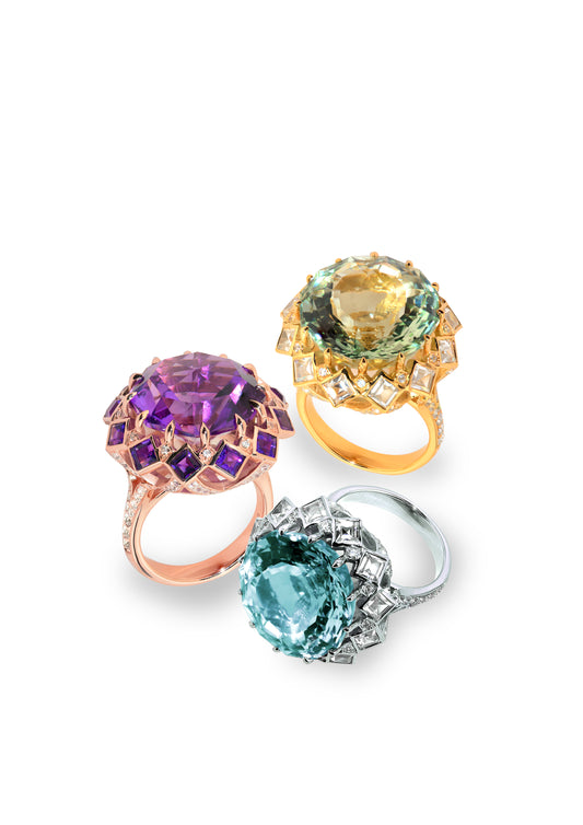 Stand Out & Shine - Green & Purple Amethyst, Sky Blue Topaz , Citrine Crown Rings